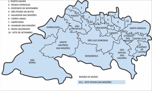 Mapa da 12ª Coordenadoria Regional de Saúde
