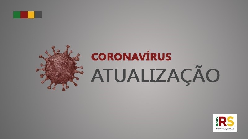 Card na cor cinza com o desenho do vírus à esquerda e, do lado direito, a mensagem "coronavírus atualização". 
