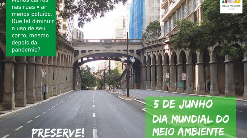 Card da campanha com foto da Avenida Borges de Medeiros, em Porto Alegre, vazia. 