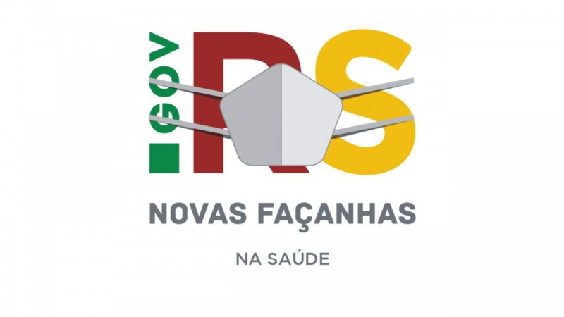 Imagem do logotipo RS.gov, Novas façanhas na saúde, com máscara.   
