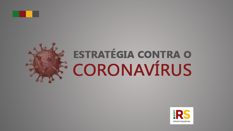  Card cinza com o desenho do vírus e a mensagem Estratégia contra o coronavírus. 