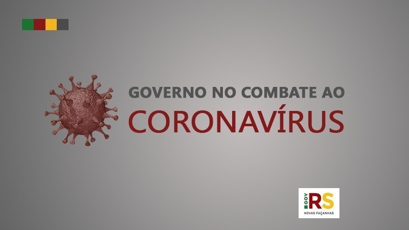A imagem mostra um card cinza com a mensagem "Governo no Combate ao Coronavírus" e, do lado, um desenho do vírus. 