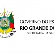 A imagem mostra o brasão do Governo do Estado do lado esquerdo. À direita, está escrito "Governo do Estado"; Rio Grande do Sul e, embaixo, Secretaria da Saúde.  