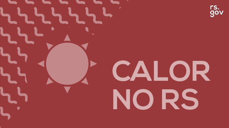Banner com um sol estilizado e a mensagem Calor no RS. 