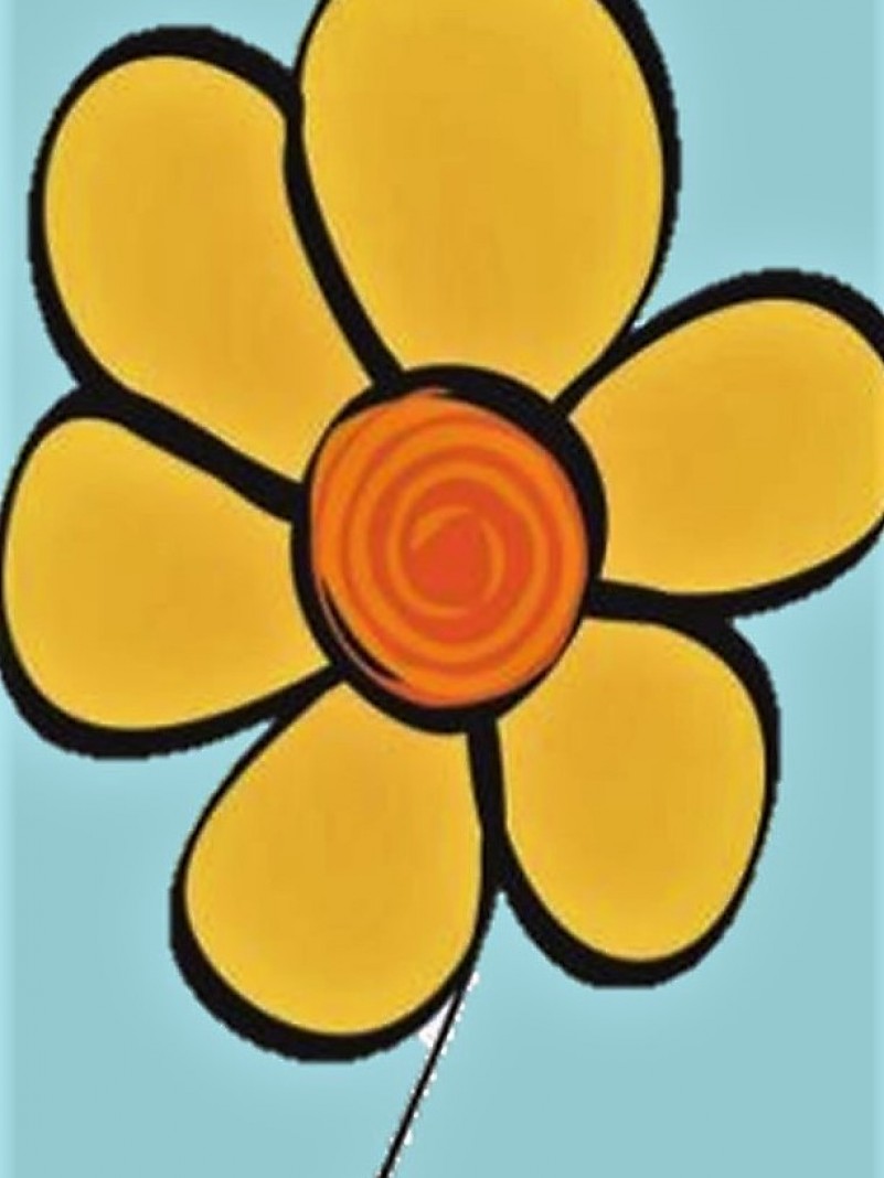 Logotipo com o desenho de uma flor. 